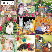 Ouyijia animal gato 5d faça você mesmo pintura de diamante quadrado completo mosaico bordado de strass acessórios kit de ponto cruz 2024 - compre barato