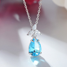 Pingente de cristal de zircônio cúbico azul, venda imperdível, colar banhado a água, joias para mulheres, acessórios para casamento 2024 - compre barato