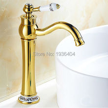 Luxury Golden Finished Copper Hot and Cold with Diamond and Porcelain Deck Mounted Basin Mixer Taps G1087 2024 - buy cheap