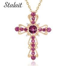 Vintage Cross Pendant Women's Necklace Gold  Byzantine Chain Gold  Color Red Crystal Cross Pendant Jewelry For Wedding 2024 - buy cheap