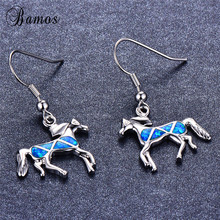 Bamos Blue Fire Opal Horse Drop Earrings New Trendy Unique Animal Earrings Silver Color Boho Jewelry Wedding Gifts 2024 - buy cheap