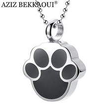 AZIZ BEKKAOUI Engrave Name Paw Print Pet Urn Pendant Necklace Stainless Steel Silver Color Tone Ashes Holder Cremation Jewelry 2024 - buy cheap