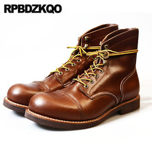 Curto Cair Topo Alto Booties Amarrar Estilo Britânico Couro De Grão Integral Castanho Luxo Couro Legítimo Tornozelo 2018 Chuteiras Toe Redondo Confortável Moda Calçado Masculino 2024 - compre barato