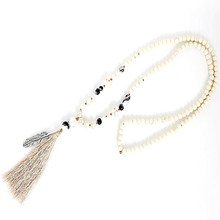 White stone turquois beads handmade tassel pendant long necklace boho style knotted necklace women jewelry 2024 - buy cheap