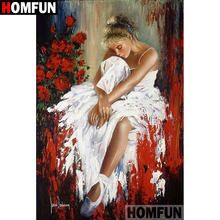 HOMFUN-pintura de diamante 5D DIY "Chica Ballet", bordado de diamantes de imitación cuadrados o redondos, regalo de punto de Cruz, decoración del hogar, A09290 2024 - compra barato