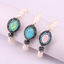 5Pcs Handcraft Pearl Beaded Bracelet Natural Pearl With Crystal Zircon Paved Faceted Stone Bracelets 2024 - buy cheap
