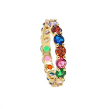 Anillo de boda con arco iris para mujer, sortija redonda de 4mm con zirconia cúbica, multicolor, con relleno de oro, regalo de boda, joyería de talla estadounidense 2021 2024 - compra barato