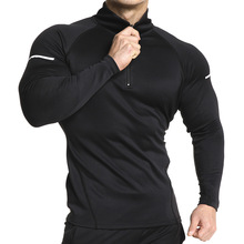Gympxinran camiseta masculina de manga longa, camiseta elástica de gola alta, de cor sólida, slim, casual 2024 - compre barato