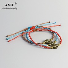 2021 AMIU Handmade Copper Bead Bracelet Wax Thread Spiral Groove Copper Charm Red Rope Bangles For Women Men Beads Bracelets 2024 - buy cheap