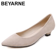 Beyne sapatos de salto baixo feminino, sapatos básicos sólidos para gatinhos rasos, salto falso de camurça, sapatos de quadra ol plus size 35-42e309 2024 - compre barato