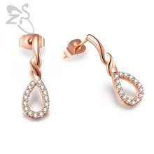 ZS Rose Gold Earrings for Women Stud Earrings Fashion Jewelry Trendy Crystal Ear Stud pendientes mujer moda Zircon Earrings 2024 - buy cheap