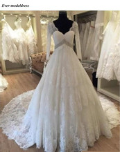 Sheer Long Sleeves Wedding Dress Lace Appliques Crystal Beaded V-Neck Zipper Back Luxury Bridal Gowns Vestido de noiva 2019 2024 - buy cheap