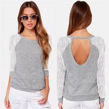 New 2017 Women Backless Embroidery Lace Casual Hoodies Long Sleeve Sweatshirts Ladies Hoody 2024 - buy cheap