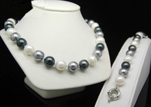 charming Round beads 3 color 12mm black Grey white shell Pearl bracelet Necklace 18" set AAA shipping free 2024 - buy cheap