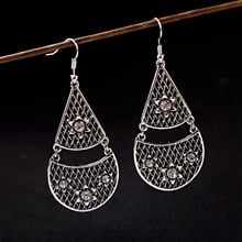 Classic Women Silver Color Water Drop Shape Earrings Ethnic Vintage Flower Hollow Out Bohemian Earrings Female Jhumka Earrings 2024 - buy cheap