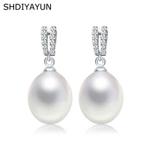 SHDIYAYUN 2019 Fine Pearl Earrings Natural Freshwater Pearl Drop Earrings 925 Sterling Silver Jewelry For Women Diamond Earrings 2024 - buy cheap