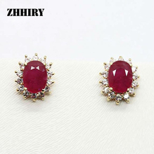ZHHIRY Women Natural Ruby Stone Earrings Real Solid Yellow Gold Earring Jewelry Gem 1.02ct 2024 - buy cheap