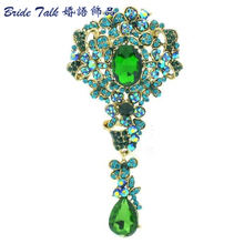 Accessories Crystals Jewelry Green Dangle Flower Broach Brooch Pin Pendant Rhinestone Crystals 3.9" 8806177 2024 - buy cheap