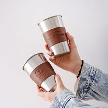 Tazas de café de acero inoxidable de 350ML, tazas grandes de viaje para acampar, taza de café con tapa de pajitas y cuero aislado de moda 2024 - compra barato