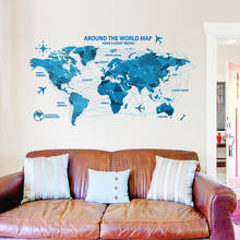Waterproof 3d blue world map wall stickers office rooms decals decor creative wall art bedroom for home decorations wall decals 2024 - купить недорого