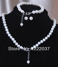 NEW 8-9mm Natural White Freshwater Cultured Pearl Bracelet Necklace Earrings Set 2024 - buy cheap