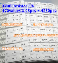 1206 SMD Resistor Sample Book 5% Tolerance 170valuesx25pcs=4250pcs Resistor Kit 0R~10M 0R-10M 2024 - buy cheap