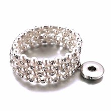 Luwellever 3 Row Shiny Rhinestone Elastic 156 Bangle Stretch Crystal 18mm Snap Button Bracelet Party Prom Wedding Bride Jewelry 2024 - buy cheap