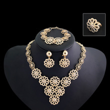 African Jewelry Sets Gold-Color Statement Flower Necklace Earrings Bracelet Ring Set For Women Jewelry Costume Accessory 2024 - buy cheap