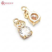 (36426)10PCS 12x6MM 24K Champagne Gold Color Brass with Zircon with Rose Round Charms Pendants High Quality Diy Jewelry Findings 2024 - buy cheap