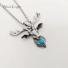 Black Knight Stainless steel Blue stone Stag pendant necklace Vintage silver color Animal Deer necklace Nordic fashion BLKN0760 2024 - buy cheap