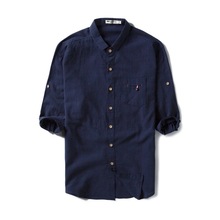 Novo design da marca de verão dos homens da camisa de algodão camisas dos homens meia manga azul marinho moda sólidos turn-dwon colarinho da camisa blusas masculinas camisa 2024 - compre barato