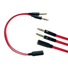 3.5mm Female to 2 Male Gold Plated Headphone Mic Audio Y Splitter Flat Cable(Red) 15cm 2024 - buy cheap