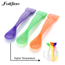 Baby Spoon Lot Heat Sensing Thermal Colorful Safe PP Baby Spoon+ Fork Anti-Skid Handle Learning Tableware Kids Weaning Silicone 2024 - buy cheap
