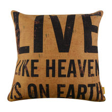 LINKWELL 18x18" Vintage Yellow Live Like Heaven is on Earth Words Letter Monogram Burlap Cushion Cover Pillowcase 2024 - buy cheap