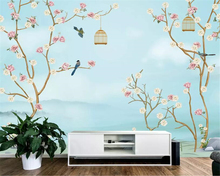 beibehang Custom Wallpaper Birds and flowers birdcage Modern Abstract Art Wall Mural Living Room Bedroom 3d Wallpaper mural 2024 - buy cheap