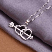 Free shipping wholesale for women's silver plated necklace 925 fashion Silver jewelry Chain rhinestone heart Necklace SN355 2024 - buy cheap