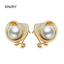 SINZRY Brand Cubic zircon champagne gold color stud earrings trendy imitation pearl wedding earrings fashionable jewelry gift 2024 - buy cheap