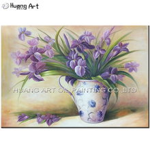 Pintura de impresión realista hecha a mano sobre lienzo, cuadro de hermosas flores moradas pintadas a mano para decoración de pared de habitación, arte 2024 - compra barato