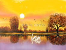 sunrise paintings swan pictures handmade seascapes painting lake oil painting on canvas sunset oil painting for home decor 2024 - buy cheap