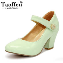 TAOFFEN 8 Colors Size 32-48 Lady  High Heels Pumps Round Toe Patent Leather Thick High Heeled Shoes Women Candy Colors Footwears 2024 - buy cheap