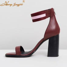 Female Shoes Adult Ladies Sandals Zipper Ankle Wrap Super High Square heels Solid Wedding Party Fashion Nancyjayjii 2019 2024 - buy cheap