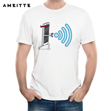 Camiseta con estampado creativo para hombre, camisa de manga corta con dibujos animados para móvil, con WiFi, novedad de verano, 2019 2024 - compra barato