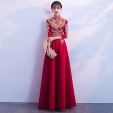 Burgundy Embroidery Oriental Style Dresses Chinese Bride Vintage Traditional Wedding Cheongsam Dress Long Qipao Plus Size XS-3XL 2024 - buy cheap