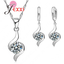 Luxo shinny cz pingente j925 conjuntos de jóias de prata esterlina colar/brinco clássico conjuntos de jóias de casamento nupcial 2024 - compre barato