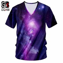 OGKB Men's V Neck Tshirt Summer Tops 3D Print Purple Galaxy Space T-shirt Man Fit Slim Short Sleeve Casual Tee Shirt Unisex 7XL 2024 - buy cheap