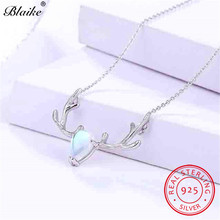 Blaike Solid 925 Sterling Silver Elk Antlers Pendant Necklaces For Women Moonstone Clear Opal Necklace Female Christmas Jewelry 2024 - buy cheap