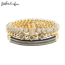 3pcs/Set Luxury men Crown Bracelets CZ Ball crown Charm copper beads Braided Braiding men bracelets & bangles for Men Jewelry 2024 - buy cheap
