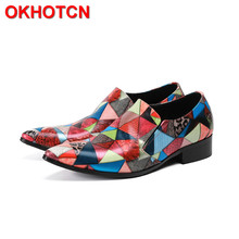 2019 Men Wedding Shoes Pointed Toe Dress Shoes Leather Mixed Colors Men Triangle Pattern Zapatos Hombre New Design Party Shoe 2024 - buy cheap