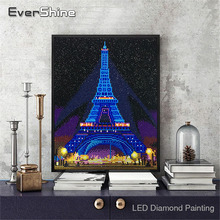 EverShine-Kit de bordado de diamantes con Marco, juego de cuentas con luz LED, mosaico de diamantes, Torre Eiffel, arte, novedad 2024 - compra barato