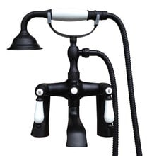 Bathroom Black Oil Rubbed Bronze Clawfoot Tub Faucet Mixer Tap w/ Handshower Ceramic Handles - Deck Mount atf504 2024 - buy cheap